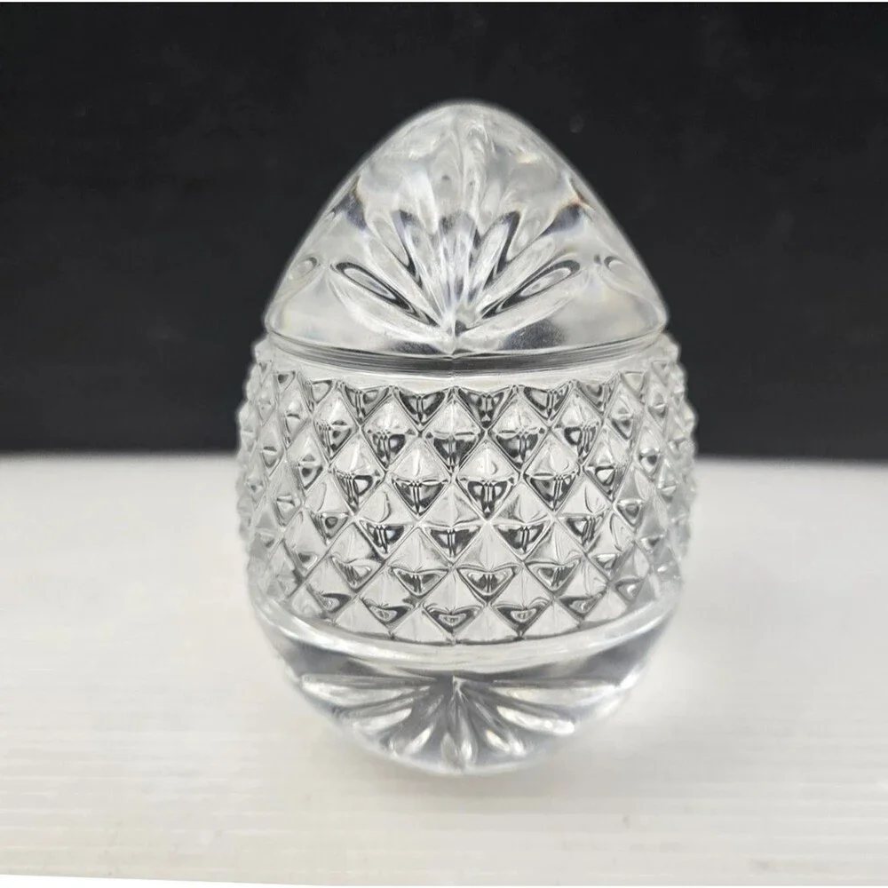 Vintage Lead Crystal Egg Paperweight France Diamond & Fan Clear Cut Glass 3.25" - Picture 3 of 8